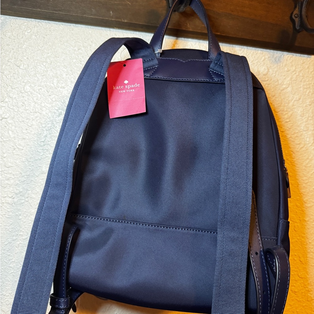 Kate Spade navy backpack silver brand logo double adjustable straps NWT ♠️ - Picture 6 of 14
